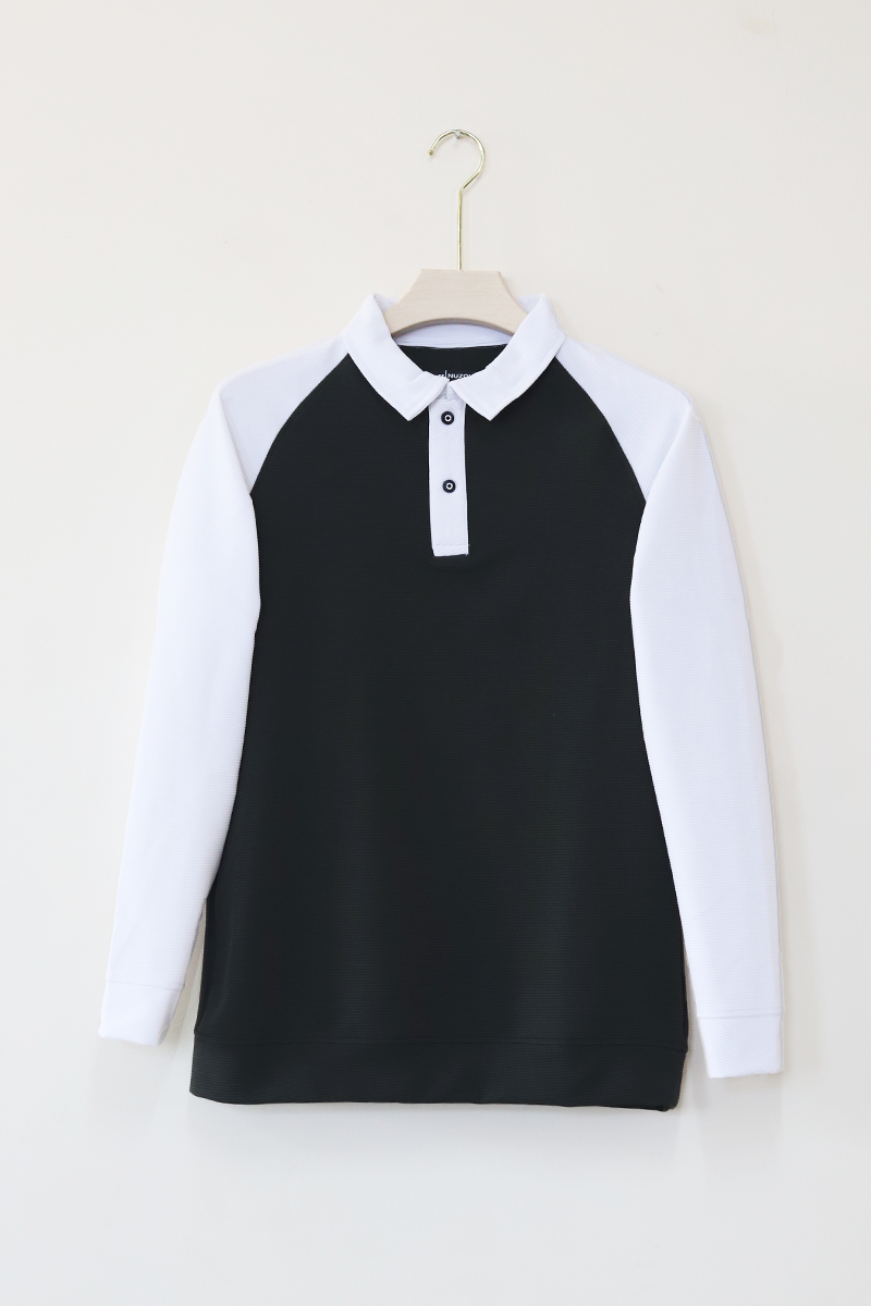 Collar Raglan Full Sleeve T-Shirt(Black With White)